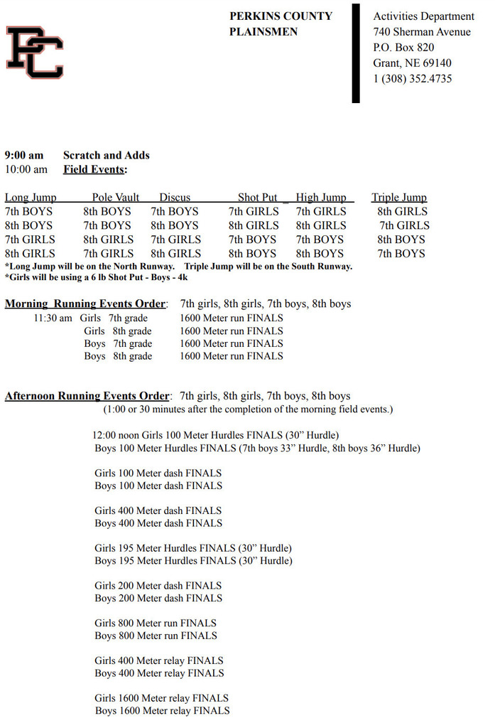Perkins County JH Track Schedule