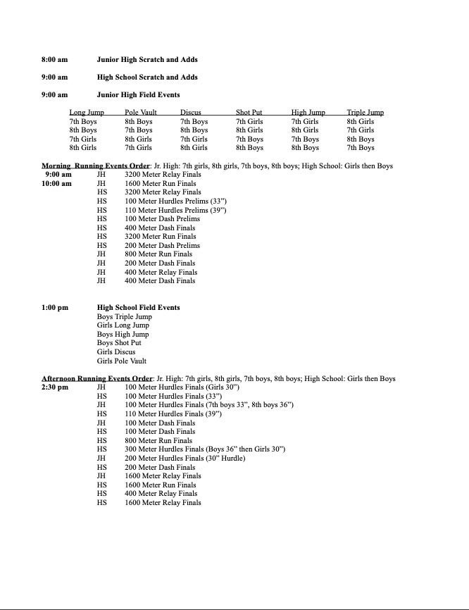 SPVA JH/HS Track Schedule of Events 5/2/22